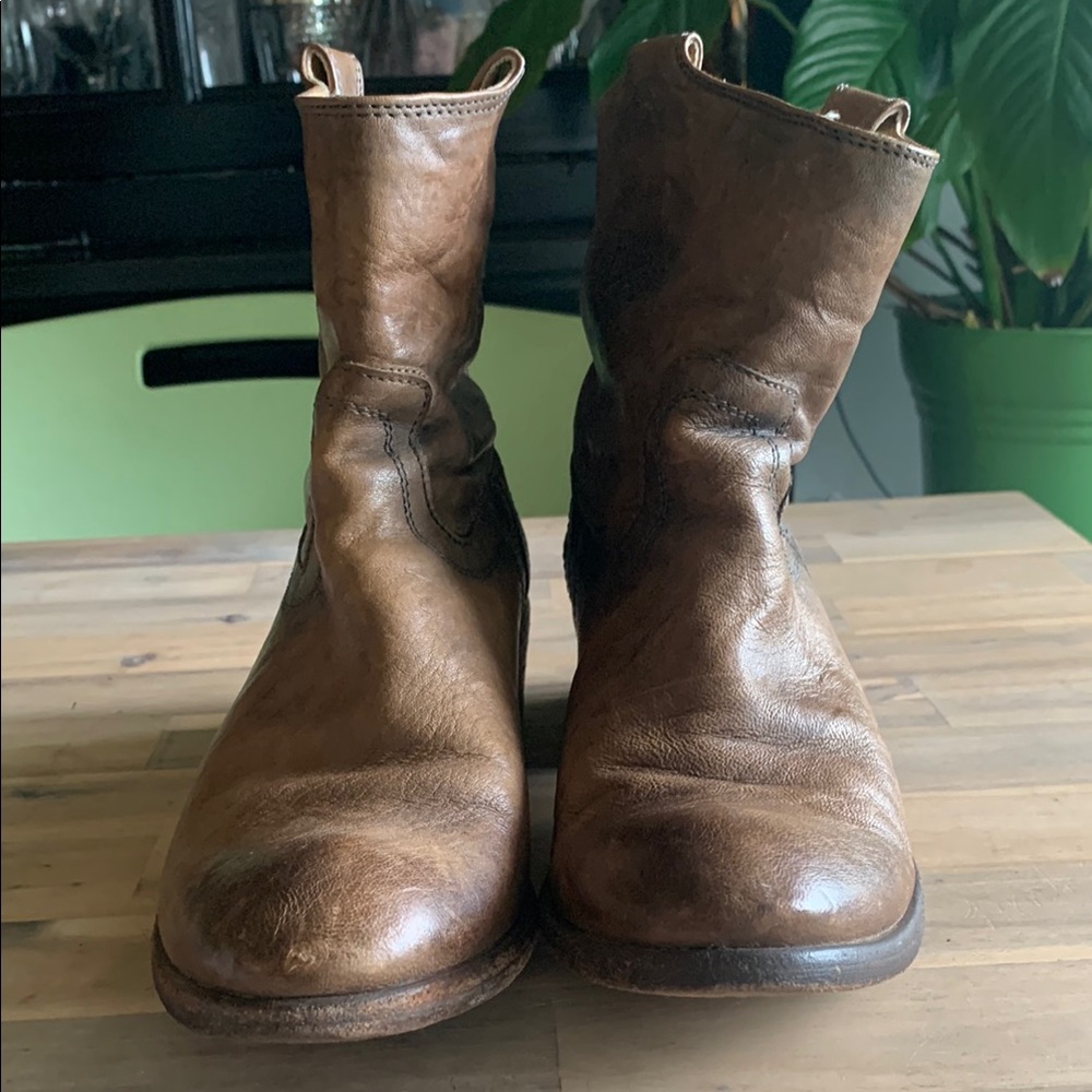 Frye Brown Leather Ankle Booties Pull-On Style